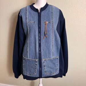 Women's Jean Jacket made from Jerzees Navy Sweatshirt‎ and Jeans Size Large